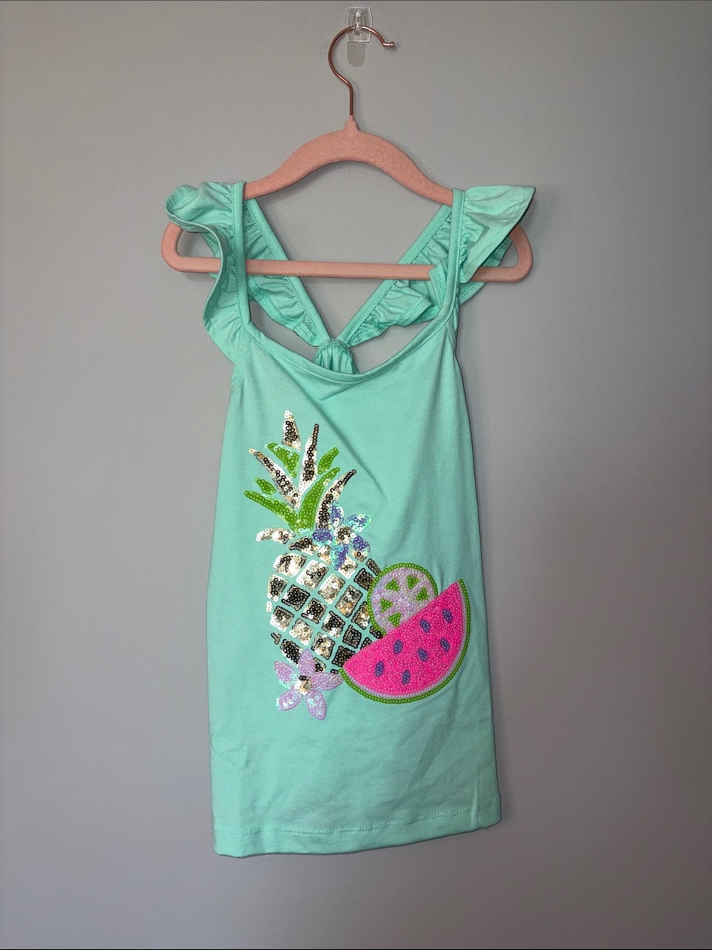 NWT Isaac Mizrahi Girls Tank Top with Sequin Pineapple & Watermelon 7/8